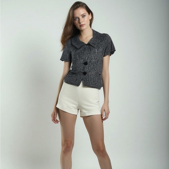 THEORY RARIAS TWEEDY Dotted Cotton Short Sleeve Jacket Blazer Size 2 - Picture 1 of 13